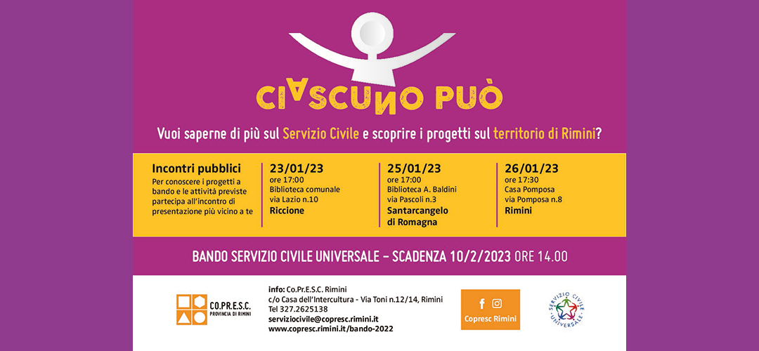 Servizio civile: incontri a Riccione Santarcangelo e Rimini