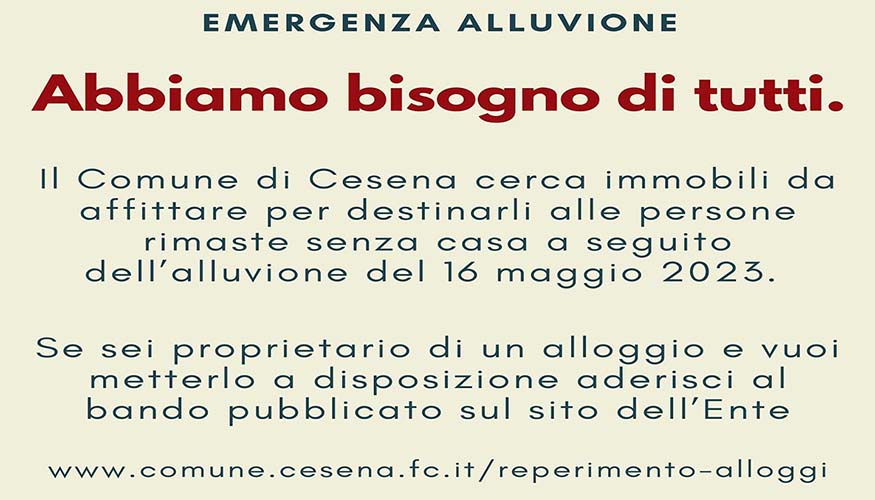 Cesena: cercasi alloggi sfitti per famiglie alluvionate
