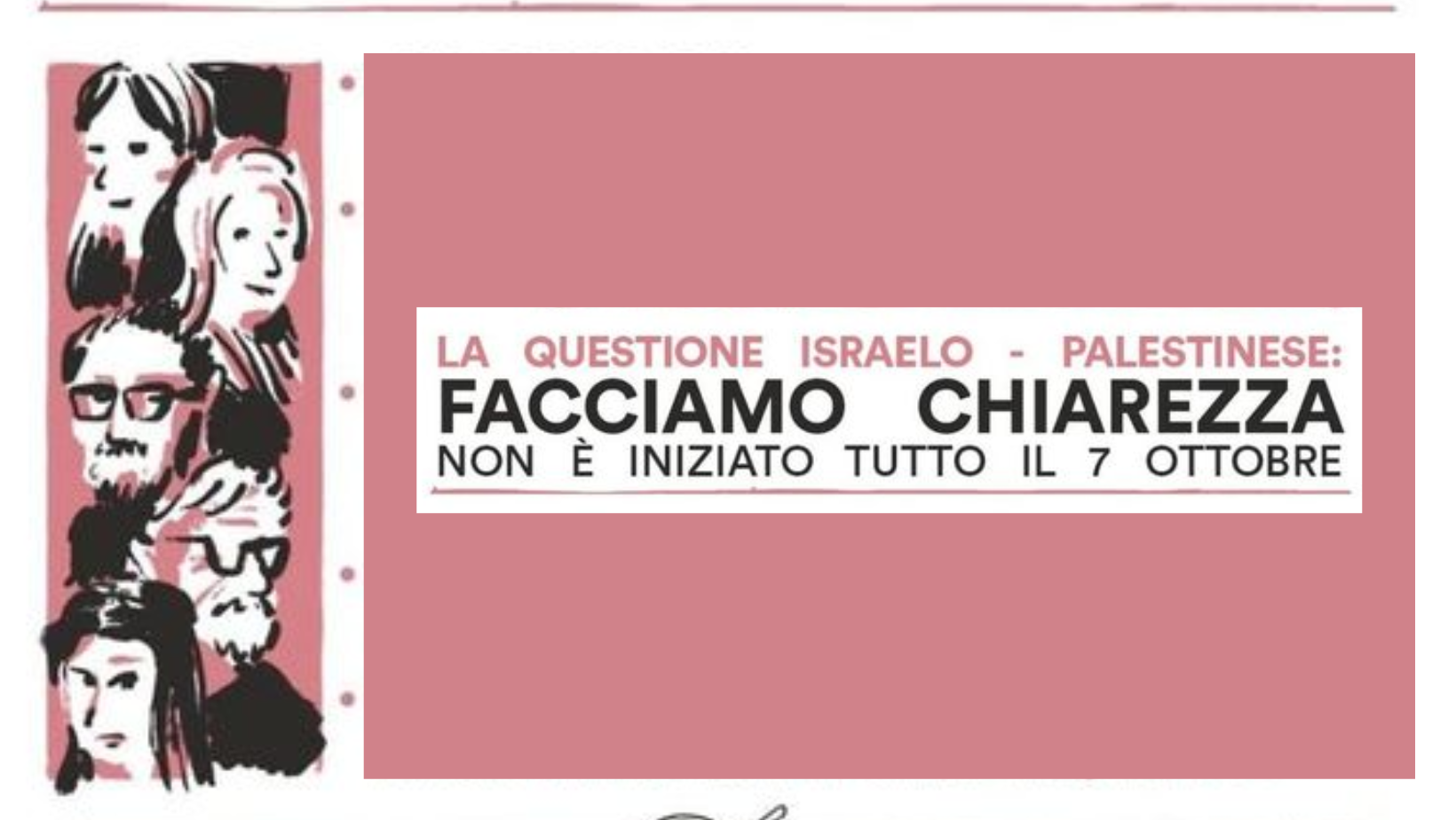 Titolo dell'incontro: Facciamo chiarezza, con alcuni elementi grafici e disegno di gruppo di persone sulla sinistra