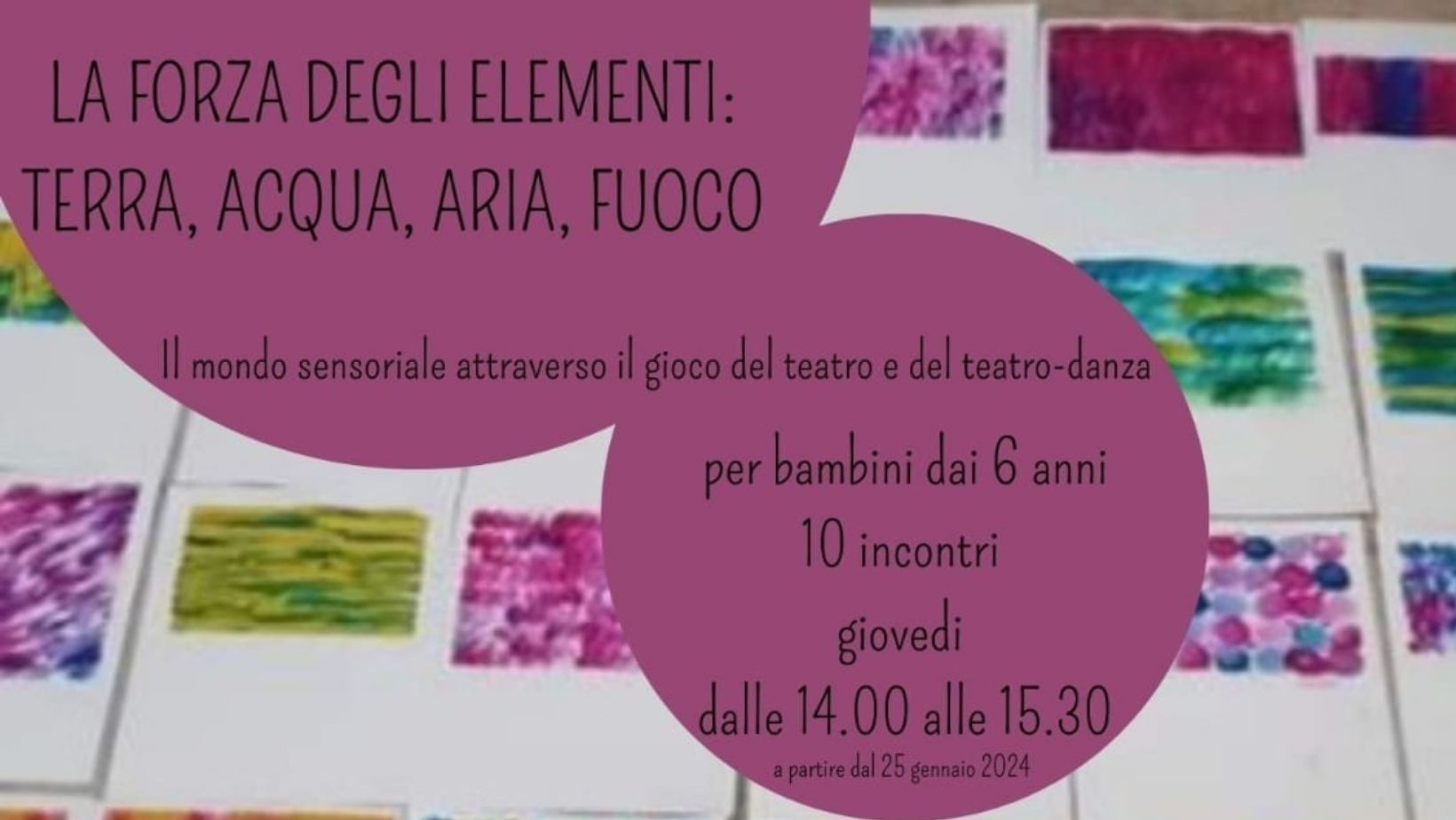 Particolare della locandina con indicazioni sul laboratorio di teatro in natura per bimbi dai 6 anni, a Coriano