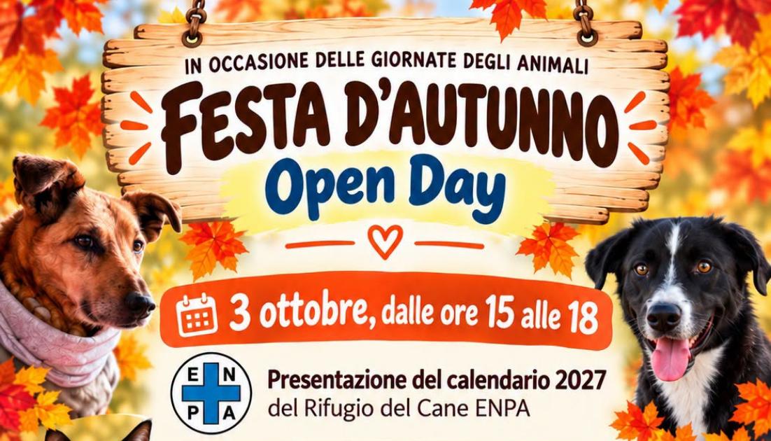festa-d-autunno-enpa-faenza Particolare locandina con sfondo autunnale e sfumature arancioni, dell'open day di Enpa Faenza, con ai lati